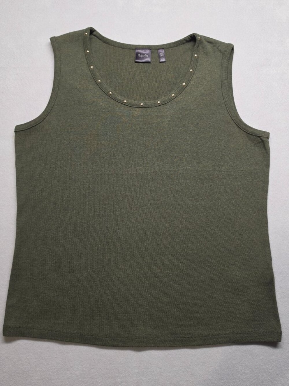 Rafaella Olive Green Scoop Neck Studded Tank Top Knit Shirt Size XL